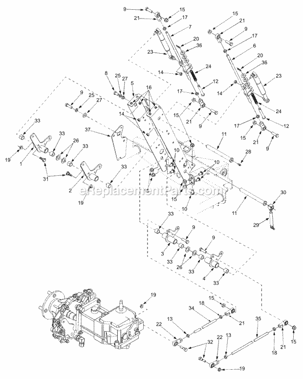 Drive Controls & Tower Diagram and Parts List for 365L (53CA1D5K100) (2001) Cub Cadet Lawn Mower